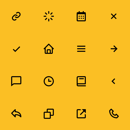 Popular BoxIcons icons: Link icon, Loader icon, Calendar icon, X icon, Check icon, Home icon, Menu icon, Right Arrow Alt icon, Comment icon, Time icon, Book icon, Chevron Left icon, Share icon, Copy icon, Link External icon, Phone icon
