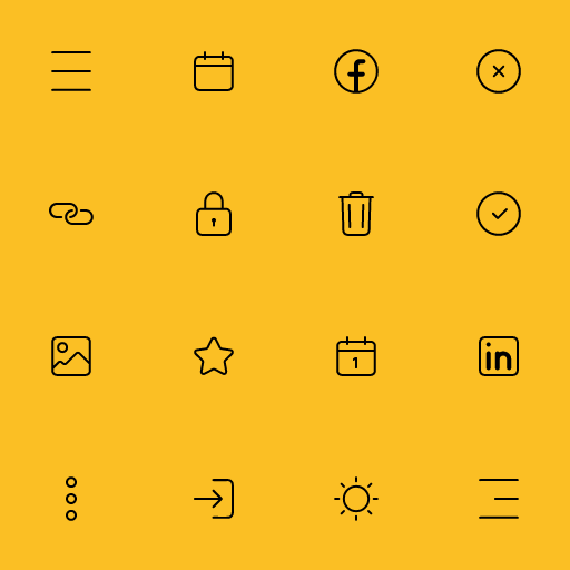 Popular Circum Icons icons: Menu Burger icon, Calendar icon, Facebook icon, Circle Remove icon, Link icon, Lock icon, Trash icon, Circle Check icon, Image On icon, Star icon, Calendar Date icon, Linkedin icon, Menu Kebab icon, Login icon, Light icon, Menu Fries icon