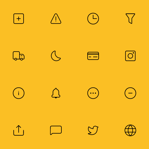 Popular Circum Icons icons: Square Plus icon, Warning icon, Clock 2 icon, Filter icon, Delivery Truck icon, Dark icon, Credit Card 1 icon, Instagram icon, Circle Info icon, Bell On icon, Circle More icon, Circle Minus icon, Export icon, Chat 1 icon, Twitter icon, Globe icon