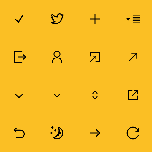 Popular Radix Icons icons: Check icon, Twitter Logo icon, Plus icon, Dropdown Menu icon, Exit icon, Person icon, Open In New Window icon, Arrow Top Right icon, Chevron Down icon, Caret Down icon, Caret Sort icon, External Link icon, Reset icon, Moon icon, Arrow Right icon, Reload icon