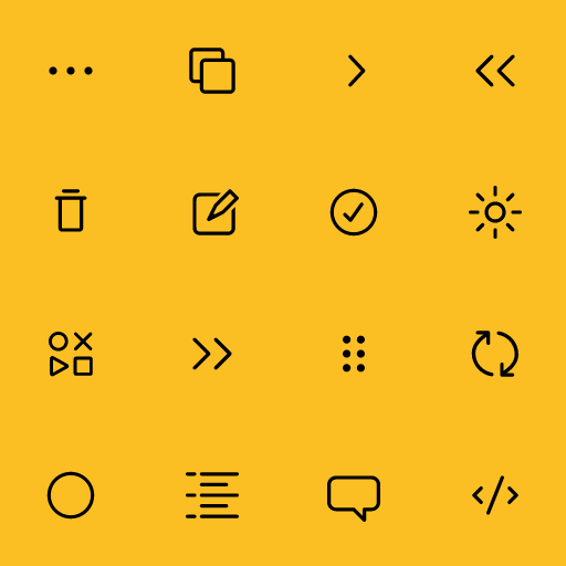 Popular Radix Icons icons: Dots Horizontal icon, Copy icon, Chevron Right icon, Double Arrow Left icon, Trash icon, Pencil 2 icon, Check Circled icon, Sun icon, Mix icon, Double Arrow Right icon, Drag Handle Dots 2 icon, Update icon, Circle icon, Activity Log icon, Chat Bubble icon, Code icon