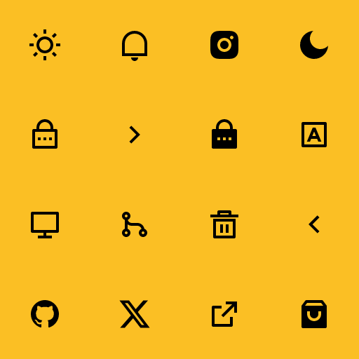 Popular Remix Icon icons: Sun Line icon, Notification Line icon, Instagram Fill icon, Moon Fill icon, Lock Password Line icon, Arrow Right S Line icon, Lock Password Fill icon, Input Method Line icon, Computer Line icon, Git Merge Line icon, Delete Bin 5 Line icon, Arrow Left S Line icon, Github Fill icon, Twitter X Fill icon, External Link Line icon, Shopping Bag 3 Fill icon