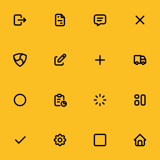 Popular Tabler Icons icons: Logout icon, File Invoice icon, Message icon, X icon, Brand Nem icon, Edit icon, Plus icon, Truck icon, Circle icon, Report icon, Loader icon, Layout icon, Check icon, Settings icon, Square icon, Home icon